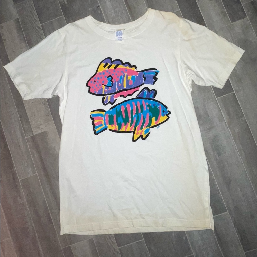 Vintage Ken Done Shirt Adult Large White Art Fish Graphic Colorful Single Stitch